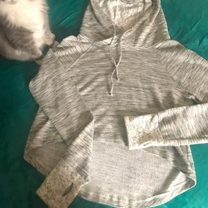 Cropped lace lined hoodie